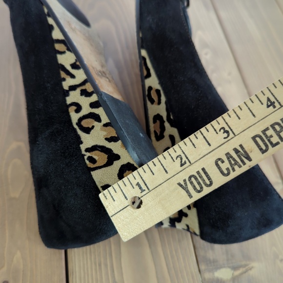 Prevata Black Leather/Suede Leopard Print Wedge Shoes - Picture 9 of 13